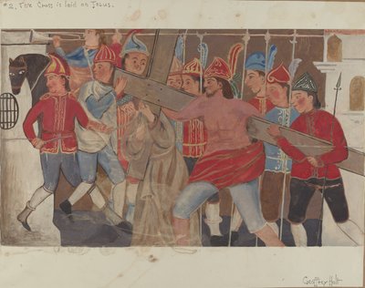 Korsets station nr 2: Korset läggs på Jesus, ca. 1936. av Geoffrey Holt