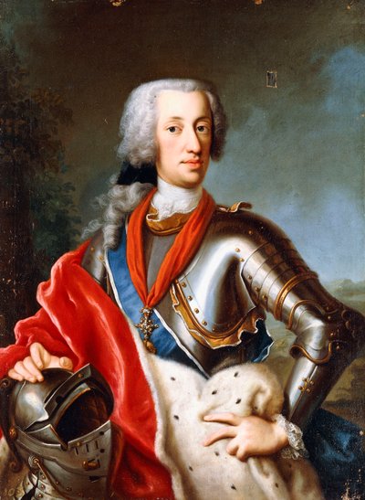 Porträtt av Karl Albrecht Wittelsbach, stående, trekvartslängd, iklädd ceremoniell klänning (olja på duk) av Georg (circle of) Desmarees