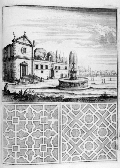 Design av hus, fontän och trädgård, 1664 av Georg Andreas Bockler