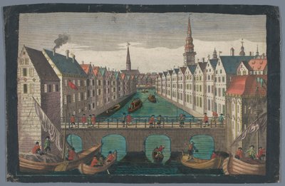 Utsikt över Nikolaifleet mittemot Sankt Nikolaikirche i Hamburg Prospekt mot St Nicolai Kirche zu Hamburg av Georg Balthasar Probst (possibly)