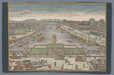 Utsikt över Pont Neuf över floden Seine i Paris, med utsikt mot Pont Royal Gesicht der Neuen Bruck, gegen der Königl. Bruck i Paris av Georg Balthasar Probst (possibly)