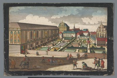 Utsikt över det kungliga palatset och klostret för småbröderna i Wroclaw Das Könige Palatium, samt dem Capuciner und Minoritten Closter zu Breslau (titel på objekt) av Georg Balthasar Probst (possibly)