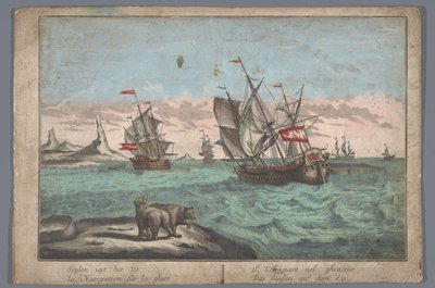 Utsikt över fartygen som seglar på ishavet Das Seeglen auf dem Eis (titel på objekt) av Georg Balthasar Probst (possibly)