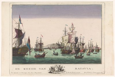 Utsikt över hamnen i Batavia Batavias vägar (titel på objekt) Harbour Views (serietitel) av Georg Balthasar Probst