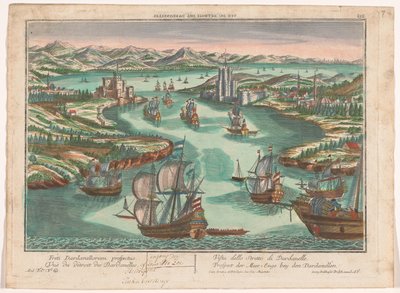 Utsikt över Dardanellsundet Prospect der Meer-Enge bey den Dardanellen (titel på objekt) Dardaneller (serietitel) av Georg Balthasar Probst