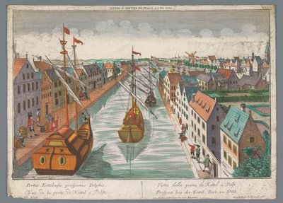 Utsikt över en kanal i närheten av Ketelpoort i Delft Prospect bey der Kettel Port, zu Delft (titel på objekt) Delft (serietitel) av Georg Balthasar Probst
