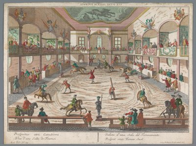 Vy över en turneringsskola Prospect eines Turnier Saal (titel på objekt) Turnerings- och fäktskolor (serietitel) av Georg Balthasar Probst