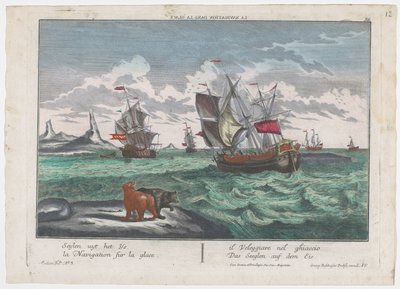 Utsikt över fartygen som seglar på ishavet Das Seeglen auf dem Eis (titel på objekt) Valfångst utanför Grönland (serietitel) av Georg Balthasar Probst