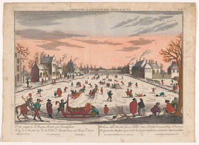 Vinterporträtt på Buiten-Amstel i Amsterdam Prospekt av Amstel utanför staden Amsterdam, att ses vintertid (titel på objekt) Amsterdam (serietitel) av Georg Balthasar Probst