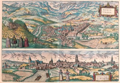 Bressanone, Italien - Lauingen, Donau, Tyskland - i "Civitates Orbis Terrarum" av Georg Braun, Köln 1617 av Georg Braun