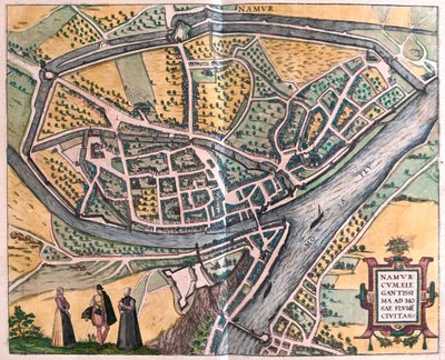 Namur och floden Mosa, Belgien - i "Civitates Orbis Terrarum" av Georg Braun, Köln 1617 av Georg Braun
