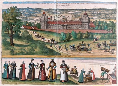 Nonsuch (slott i Surrey), England - i "Civitates Orbis Terrarum" av Georg Braun, Köln 1617 av Georg Braun