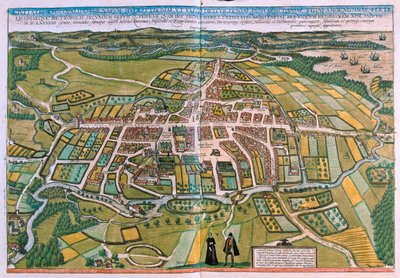 Plan över Odense, Danmark i "Civitates Orbis Terrarum" av Georg Braun, Köln 1617 av Georg Braun
