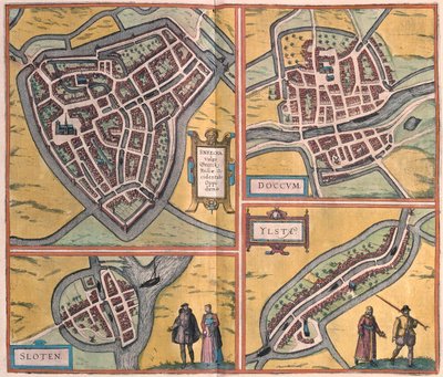 Sneek, Doccum, Sloten, Ijlst, Nederländerna - i "Civitates Orbis Terrarum" av Georg Braun, Köln 1617 av Georg Braun