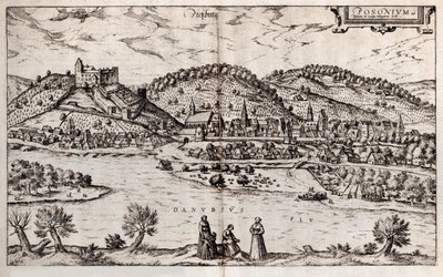Pressburg Bratislava. Från: World Earthquake, 1588 av Georg Braun und Franz Hogenberg