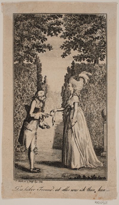 Illustration med dam och gentleman i en park av Georg Christian Schule