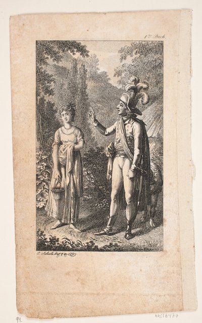 Illustration med man och kvinna i landskap av Georg Christian Schule