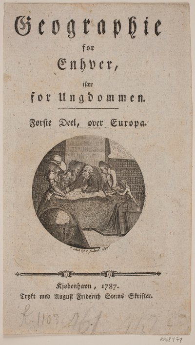 Titelsida med vinjett för "Geografi för alla" av Georg Christian Schule
