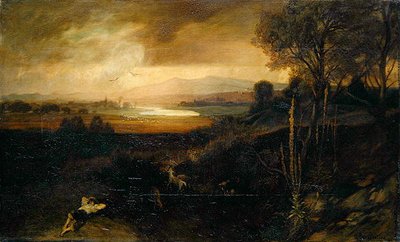 A Main River Landscape before a Thunderstorm (olja på duk) av Georg Cornicelius