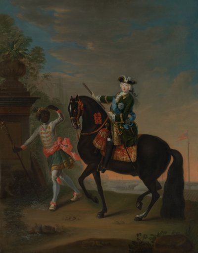Kejsarinnan Elizabeth av Ryssland 1709-1762 till häst, deltog av en sida, efter 1743-49. av Georg Cristoph Grooth