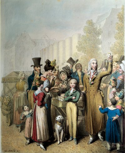 Boulevard de la Madeleine, charlatanen Litografi av George Emanuel Opitz (1775-1841) 1831 Paris. Karnevalsmuseet av Georg Emanuel Opitz
