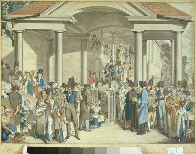 Hälsogemenskap vid Karlsbaderfontänen, 1810 (akvatintteckning) av Georg Emanuel Opitz