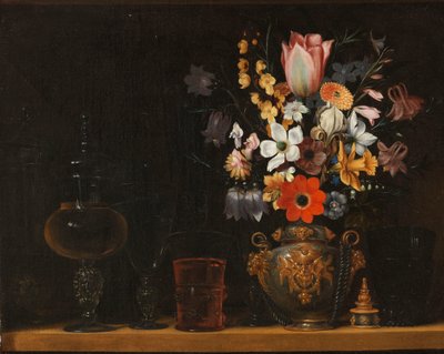 Stilleben med en bukett blommor och glasbägare av Georg Flegel