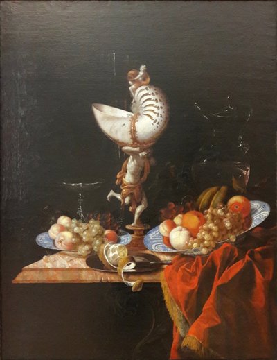 Tyska: Stillleben mit Nautiluspokal Stillleben med en nautilusbägare av Georg Hainz