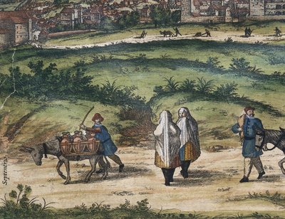 Civitatis Orbis Terrarum (Theatrum orbis terrarum). 1572-1617. Granada (1572). Linkes Detail. Band I. Radierung. Spanien. Kastilien und León. Salamanca. Universität Salamanca von Georg Hogenberg Franz (1535-90) & Ortelius Abraham (1527-98) Braun