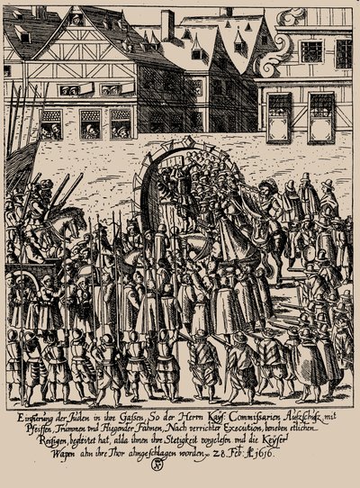 Fettmilch-uppgången. Återintroduktion av judarna i Frankfurt den 28 februari 1616, ca. 1616-1617. av Georg Keller