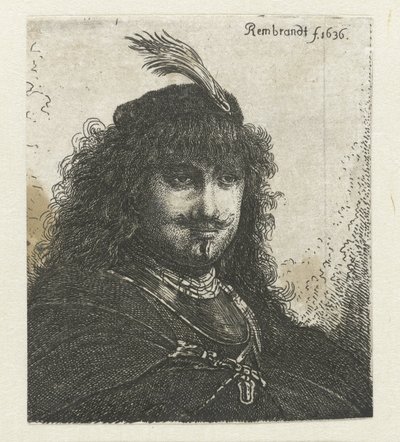 Självporträtt (?) med plymmössa och nedsänkt sabel av Georg Leopold Hertel