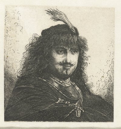 Självporträtt (?) med plymmössa och nedsänkt sabel av Georg Leopold Hertel