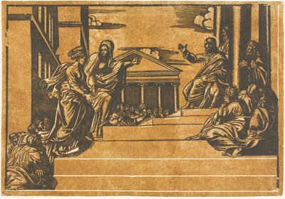Martha och Magdalen som går upp för templets trappor av Georg Matheus