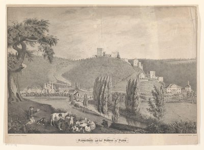 Sayner Hütte en het slot Sayn Saynerhütte och Sayn Castle (titel på objektet) av Georg Osterwald