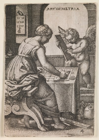 Arithmetria, från serien "De fria konsterna", ca 1541 (gravyr) av Georg Pencz