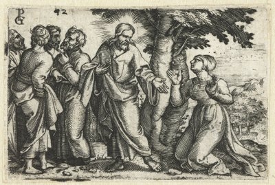 Kristus botar kvinnan med en blodström Life of Christ (serietitel) av Georg Pencz