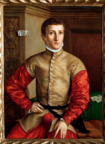 Porträtt av en ung man 18 år - olja på trä, ca. 1544 av Georg Pencz