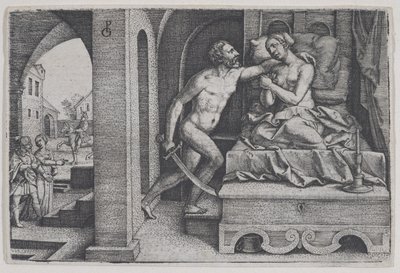 Tarquinius våldtar Lucretia, från Scener ur romersk historia. av Georg Pencz