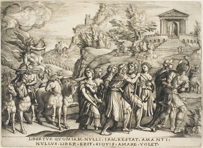 The Triumph of Love, tallrik ett från The Triumphs of Petrarch av Georg Pencz