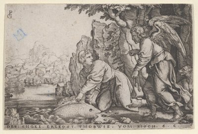 Tobiolus Catches the Fish, från The Story of Tobias, 1543. av Georg Pencz