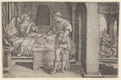 Tobiolus gör ett försoningsoffer, från The Story of Tobias, 1543. av Georg Pencz