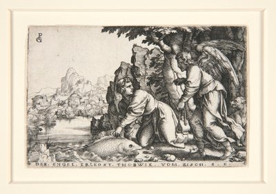 Tobit och ängeln, pl. 5 från serien The Story of Tobit av Georg Pencz