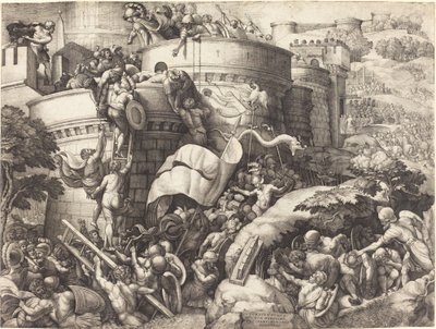 Intagandet av Cartagena av Georg Pencz after Giulio Romano