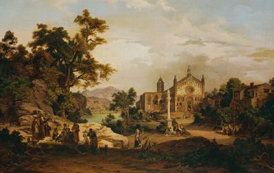 Italienskt landskap med pilgrimer av Georg Petzolt