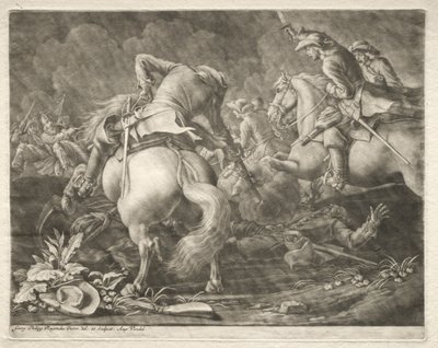 skärmytsling mellan preussiska och ungerska husarer. av Georg Philipp I Rugendas