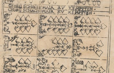 Ark med spelkort, 1575-1600. av Georg Schachomair