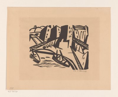 Båtar på en kaj i staden av Georg Schrimpf (signed by artist)