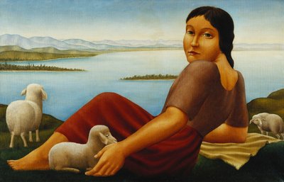 Flicka med får; Flicka med får, 1923 av Georg Schrimpf