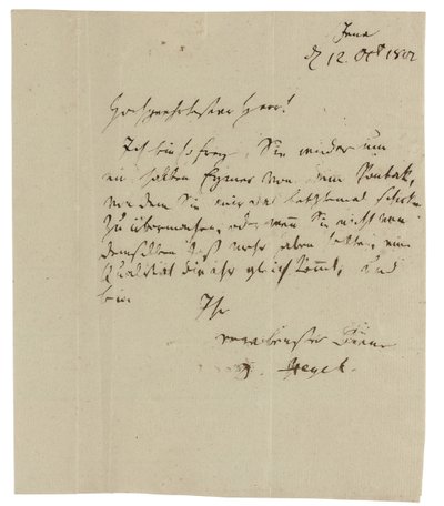 Autografbrev till Gebruder Ramann (vinhandlare i Erfurt), Jena av Georg Wilhelm Friedrich Hegel