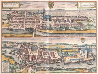 Husum, Tyskland, illustration från av Georg Braun und Franz Hogenberg